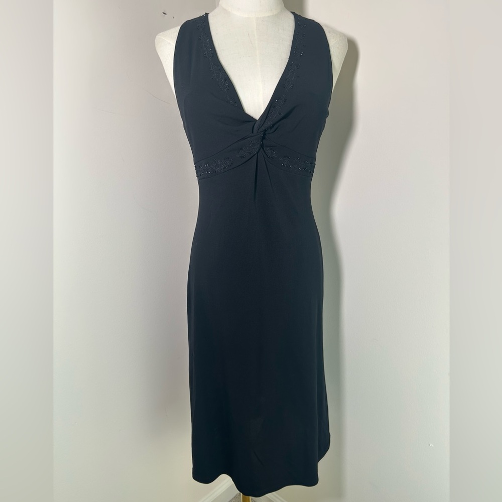 VTG Y2K MAGGY LONDON Beaded Twist Midi Dress